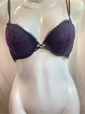 La Senza Obsession Black Purple Lace Bra 32D